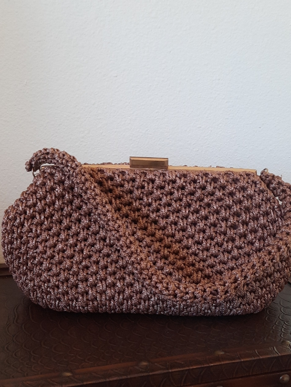 Woven Knit Shoulder Bag in Brown